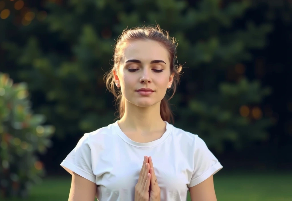 Woman meditating in a serene natural setting, representing mental wellness.