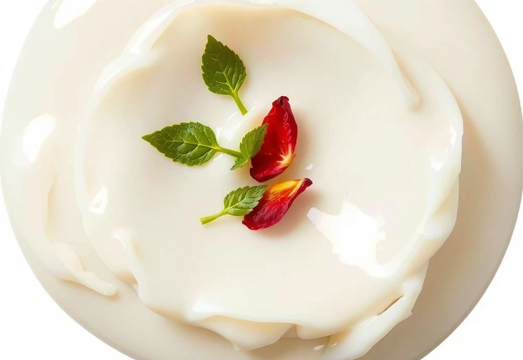 Close-up of natural cream texture with botanical elements